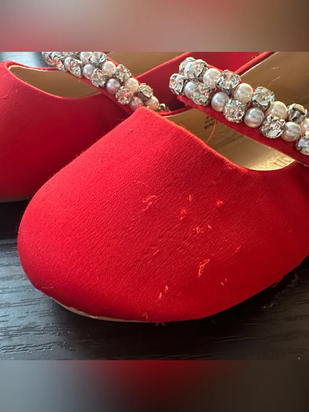 Girls Red Jeweled Mary Jane Dress Shoes